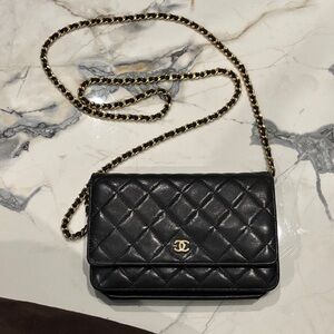 CHANEL Black Quilted Crossbody with Gold Chain 100% Real